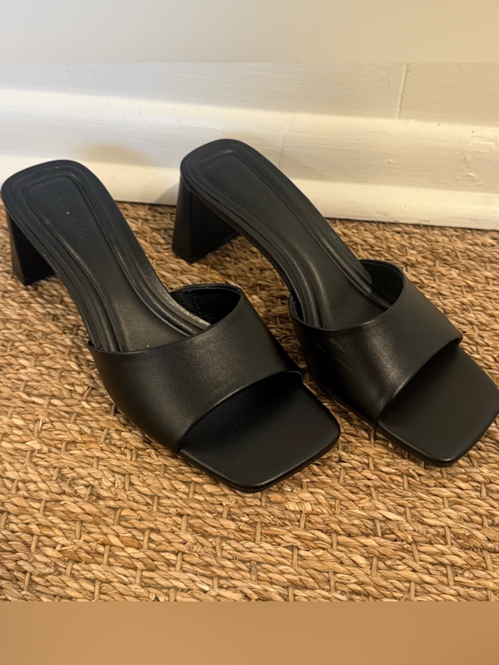 Open Edit Black Square Toe Block Heel Slide Sandal - size 7.5